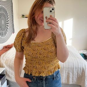 yellow floral shirred top